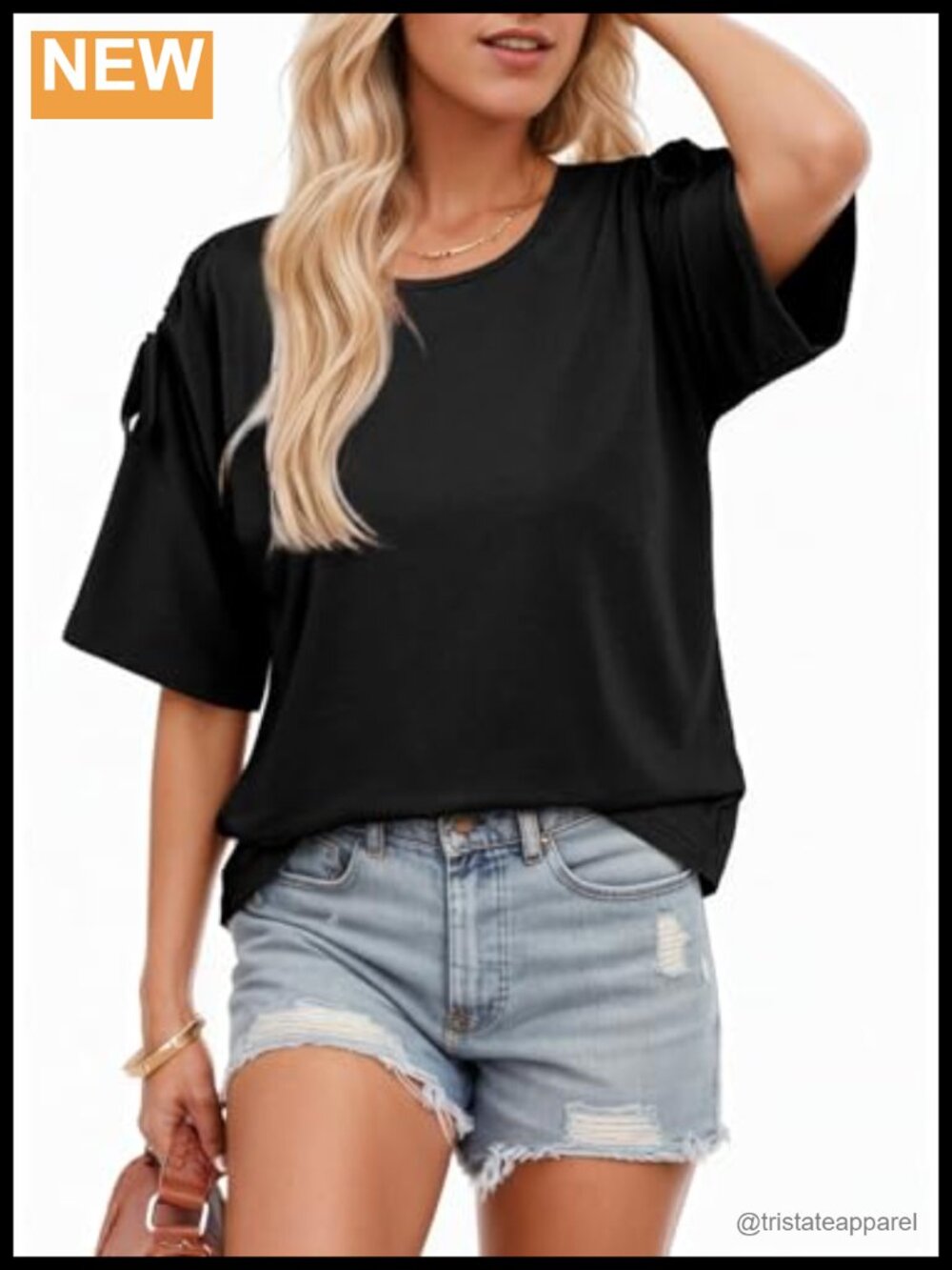 Women's Casual Summer Tunic Top Crew Neck Short Sleeve Drawstring Tee